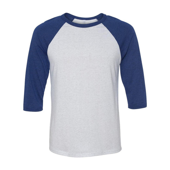 3200 BELLA + CANVAS Three-Quarter Sleeve Baseball Tee White Fleck/ Navy Triblend