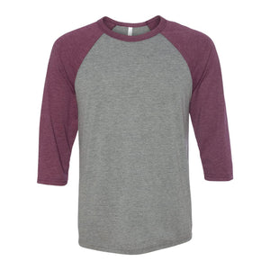 3200 BELLA + CANVAS Three-Quarter Sleeve Baseball Tee Grey/ Maroon Triblend