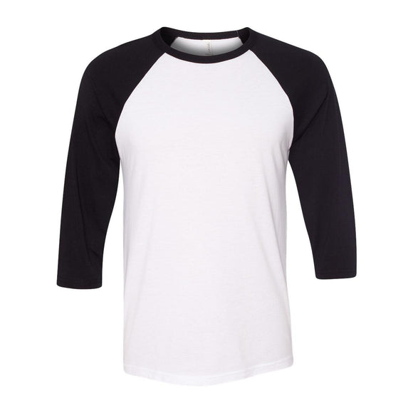 3200 BELLA + CANVAS Three-Quarter Sleeve Baseball Tee White/ Black