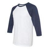 3200 BELLA + CANVAS Three-Quarter Sleeve Baseball Tee White/ Navy