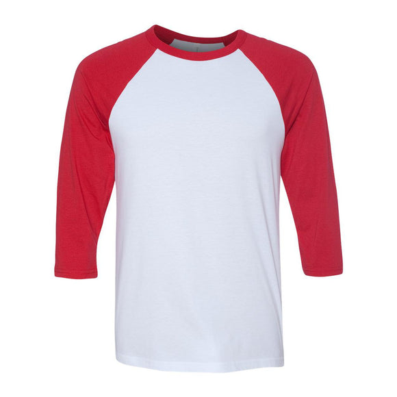 3200 BELLA + CANVAS Three-Quarter Sleeve Baseball Tee White/ Red