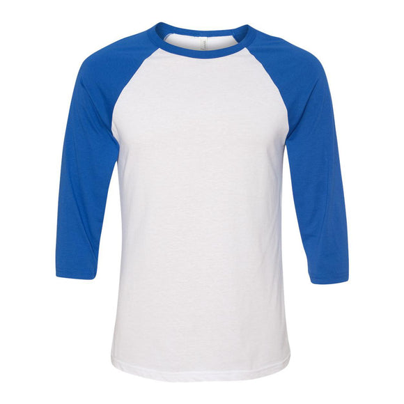 3200 BELLA + CANVAS Three-Quarter Sleeve Baseball Tee White/ True Royal