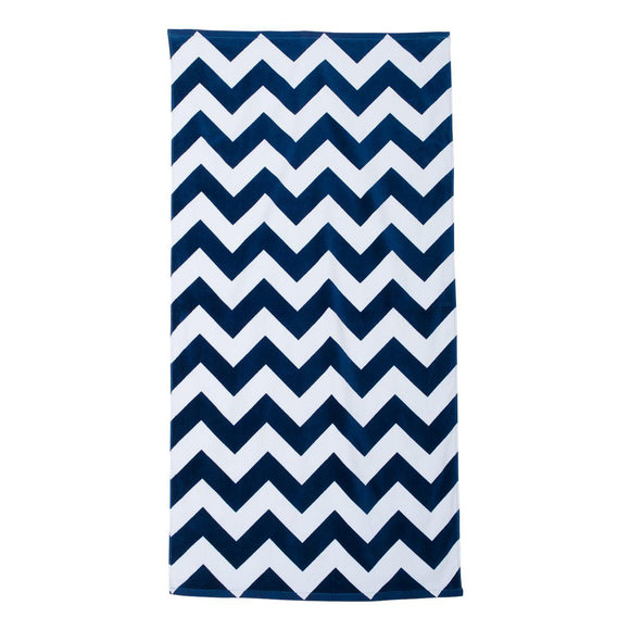 C3060X Carmel Towel Company Chevron Velour Beach Towel Navy