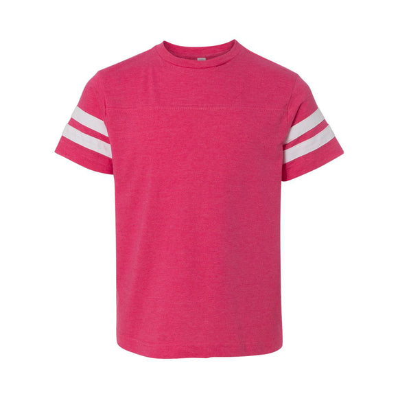 6137 LAT Youth Football Fine Jersey Tee Vintage Hot Pink/ White