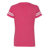 3537 LAT Women's Football V-Neck Fine Jersey Tee Vintage Hot Pink/ White