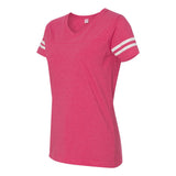 3537 LAT Women's Football V-Neck Fine Jersey Tee Vintage Hot Pink/ White