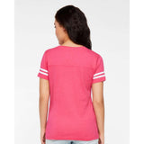 3537 LAT Women's Football V-Neck Fine Jersey Tee Vintage Hot Pink/ White