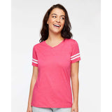 3537 LAT Women's Football V-Neck Fine Jersey Tee Vintage Hot Pink/ White