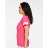 3537 LAT Women's Football V-Neck Fine Jersey Tee Vintage Hot Pink/ White