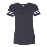 3537 LAT Women's Football V-Neck Fine Jersey Tee Vintage Navy/ White