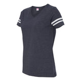 3537 LAT Women's Football V-Neck Fine Jersey Tee Vintage Navy/ White