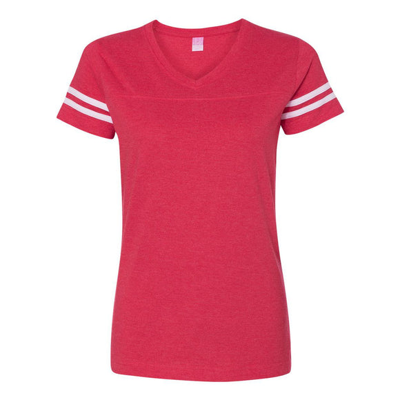 3537 LAT Women's Football V-Neck Fine Jersey Tee Vintage Red/ White