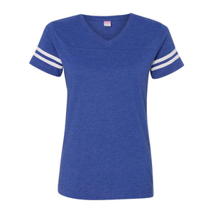 3537 LAT Women's Football V-Neck Fine Jersey Tee Vintage Royal/ White