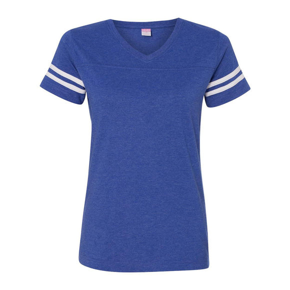 3537 LAT Women's Football V-Neck Fine Jersey Tee Vintage Royal/ White