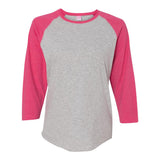 3530 LAT Women's Baseball Fine Jersey Three-Quarter Sleeve Tee Vintage Heather/ Vintage Hot Pink