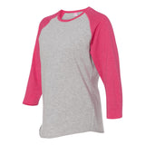 3530 LAT Women's Baseball Fine Jersey Three-Quarter Sleeve Tee Vintage Heather/ Vintage Hot Pink