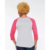 3530 LAT Women's Baseball Fine Jersey Three-Quarter Sleeve Tee Vintage Heather/ Vintage Hot Pink