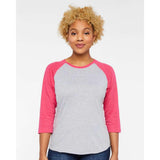 3530 LAT Women's Baseball Fine Jersey Three-Quarter Sleeve Tee Vintage Heather/ Vintage Hot Pink