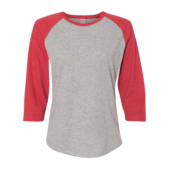 3530 LAT Women's Baseball Fine Jersey Three-Quarter Sleeve Tee Vintage Heather/ Vintage Red