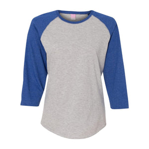 3530 LAT Women's Baseball Fine Jersey Three-Quarter Sleeve Tee Vintage Heather/ Vintage Royal