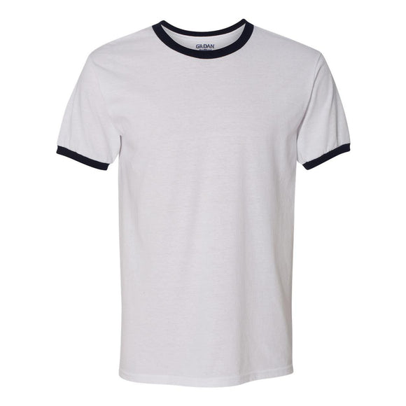 8600 Gildan DryBlend® Ringer T-Shirt White/ Navy