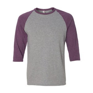 6755 Anvil Triblend Raglan Three-Quarter Sleeve T-Shirt Heather Grey/ Heather Aubergine