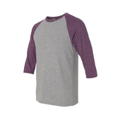 6755 Anvil Triblend Raglan Three-Quarter Sleeve T-Shirt Heather Grey/ Heather Aubergine