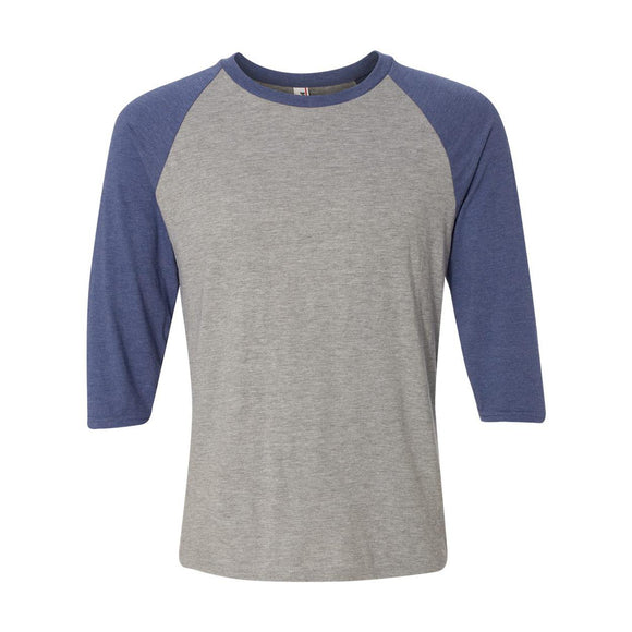 6755 Anvil Triblend Raglan Three-Quarter Sleeve T-Shirt Heather Grey/ Heather Blue