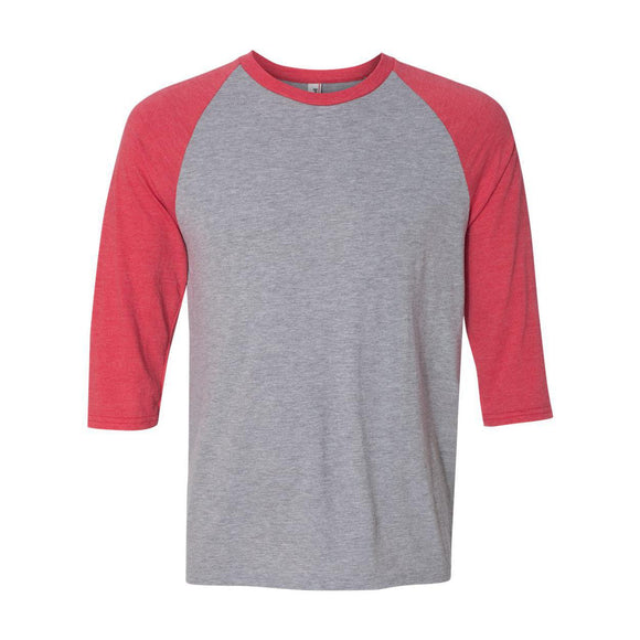 6755 Anvil Triblend Raglan Three-Quarter Sleeve T-Shirt Heather Grey/ Heather Red