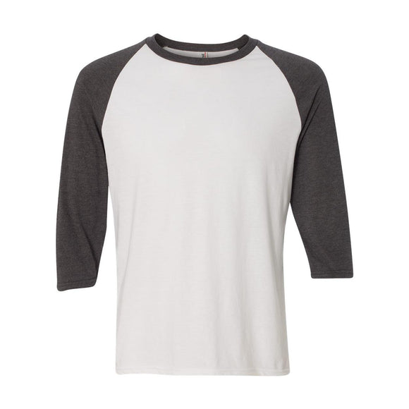 6755 Anvil Triblend Raglan Three-Quarter Sleeve T-Shirt White/ Heather Dark Grey