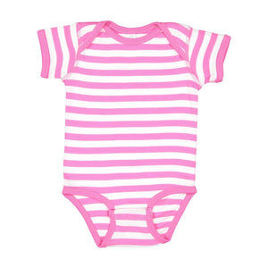 4400 Rabbit Skins Infant Baby Rib Bodysuit Raspberry/ White Stripe