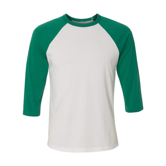 3200 BELLA + CANVAS Three-Quarter Sleeve Baseball Tee White/ Kelly