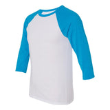 3200 BELLA + CANVAS Three-Quarter Sleeve Baseball Tee White/ Neon Blue