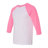 3200 BELLA + CANVAS Three-Quarter Sleeve Baseball Tee White/ Neon Pink