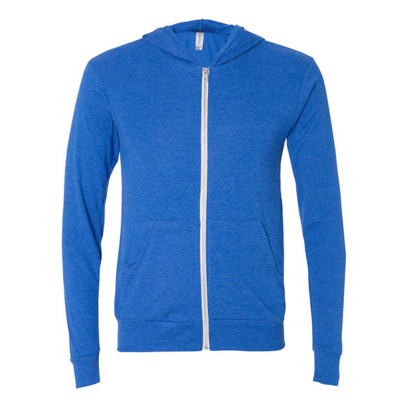 3939 BELLA + CANVAS Triblend Lightweight Full-Zip Hooded Long Sleeve Tee True Royal Triblend