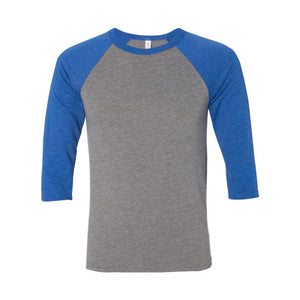 3200 BELLA + CANVAS Three-Quarter Sleeve Baseball Tee Grey/ True Royal Triblend