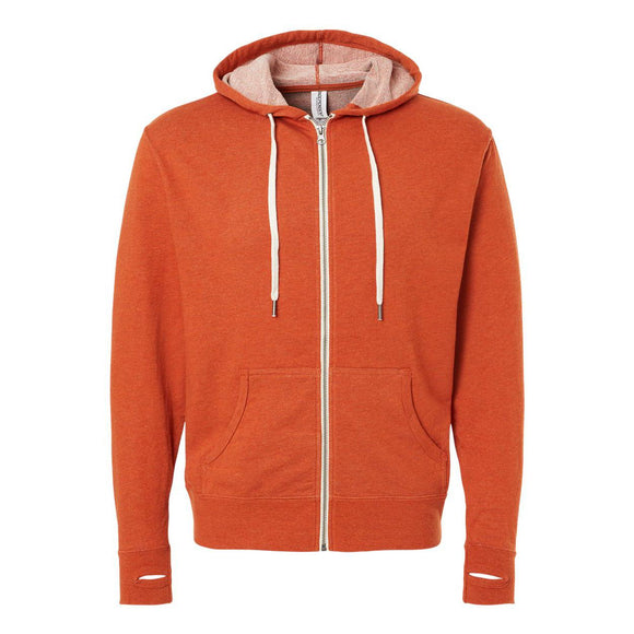 PRM90HTZ Independent Trading Co. Heathered French Terry Full-Zip Hooded Sweatshirt Burnt Orange Heather