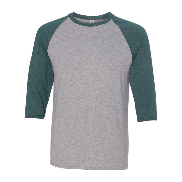 6755 Anvil Triblend Raglan Three-Quarter Sleeve T-Shirt Heather Grey/ Heather Dark Green