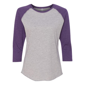 3530 LAT Women's Baseball Fine Jersey Three-Quarter Sleeve Tee Vintage Heather/ Vintage Purple