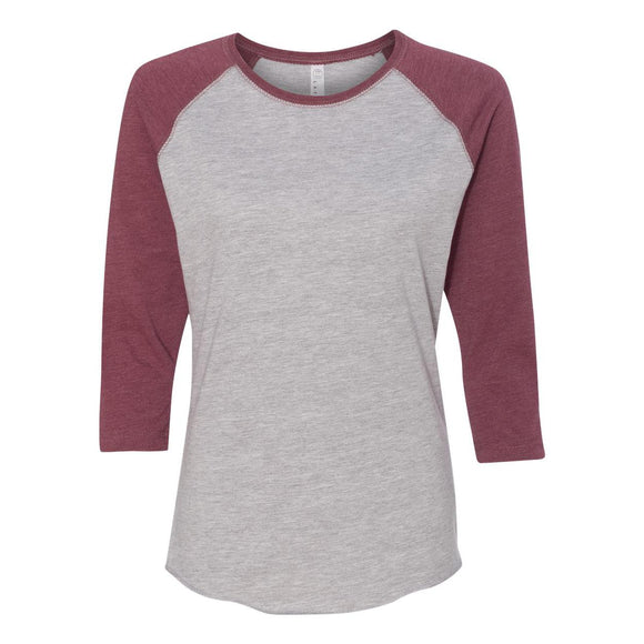 3530 LAT Women's Baseball Fine Jersey Three-Quarter Sleeve Tee Vintage Heather/ Vintage Burgundy