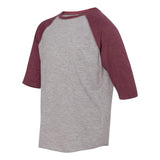 6130 LAT Youth Baseball Fine Jersey Three-Quarter Sleeve Tee Vintage Heather/ Vintage Burgundy