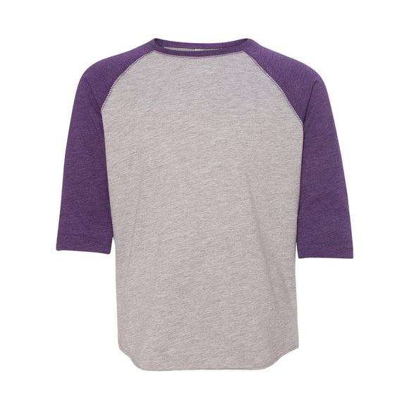 6130 LAT Youth Baseball Fine Jersey Three-Quarter Sleeve Tee Vintage Heather/ Vintage Purple