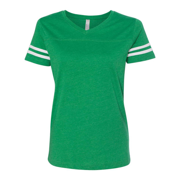 3537 LAT Women's Football V-Neck Fine Jersey Tee Vintage Green/ White