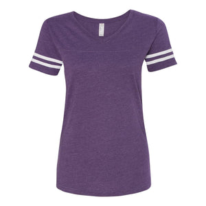 3537 LAT Women's Football V-Neck Fine Jersey Tee Vintage Purple/ White