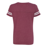 3537 LAT Women's Football V-Neck Fine Jersey Tee Vintage Burgundy/ White