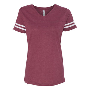 3537 LAT Women's Football V-Neck Fine Jersey Tee Vintage Burgundy/ White