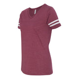 3537 LAT Women's Football V-Neck Fine Jersey Tee Vintage Burgundy/ White