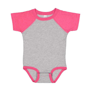 4430 Rabbit Skins Infant Baseball Fine Jersey Bodysuit Vintage Heather/ Vintage Hot Pink