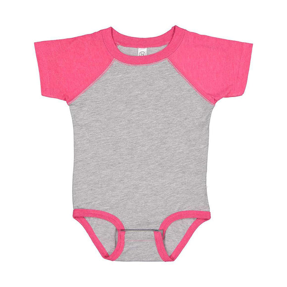 4430 Rabbit Skins Infant Baseball Fine Jersey Bodysuit Vintage Heather/ Vintage Hot Pink