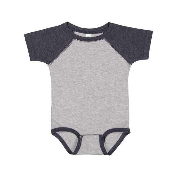 4430 Rabbit Skins Infant Baseball Fine Jersey Bodysuit Vintage Heather/ Vintage Navy